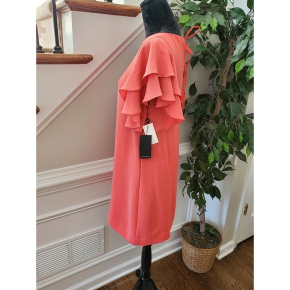 Adrianna Papell Women Solid Cora Polyester Short Sleeve Knee Length Dress Size 2 - Picture 5 of 10